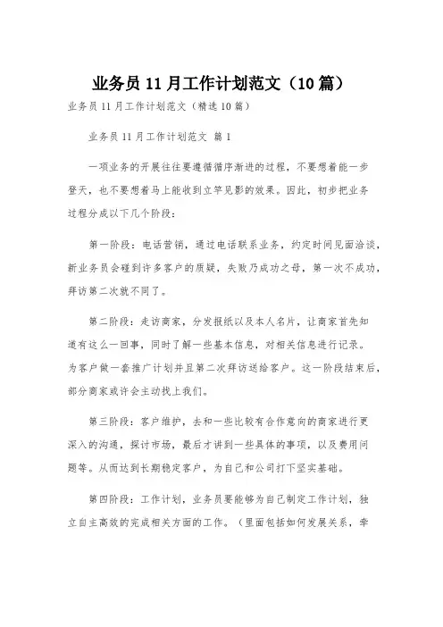 业务员11月工作计划范文(10篇)