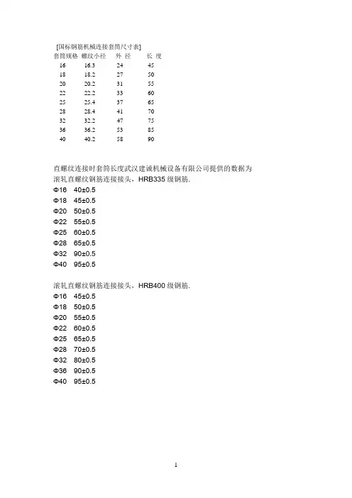 国标钢筋机械连接套筒尺寸表