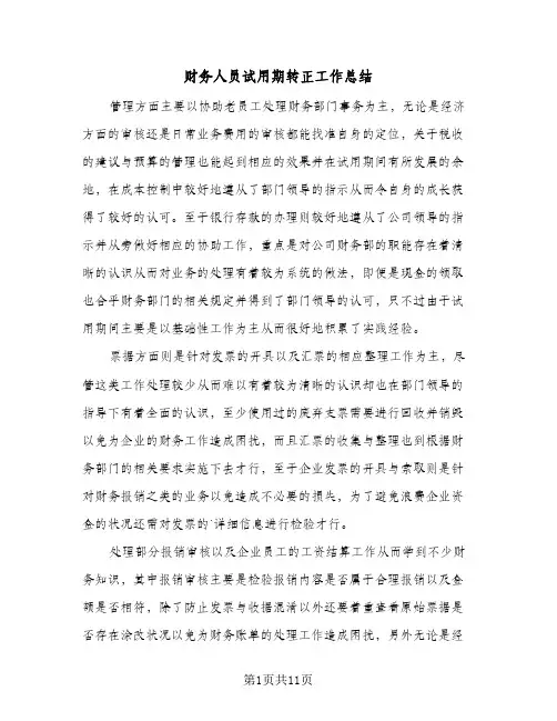 财务人员试用期转正工作总结(五篇)