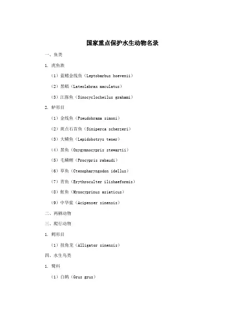 国家重点保护水生动物名录