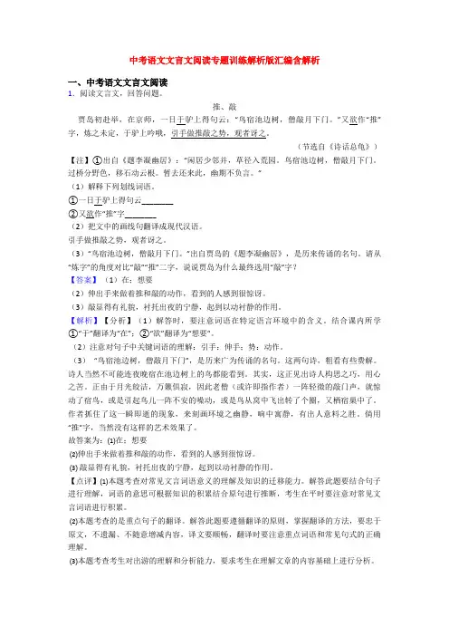 中考语文文言文阅读专题训练解析版汇编含解析