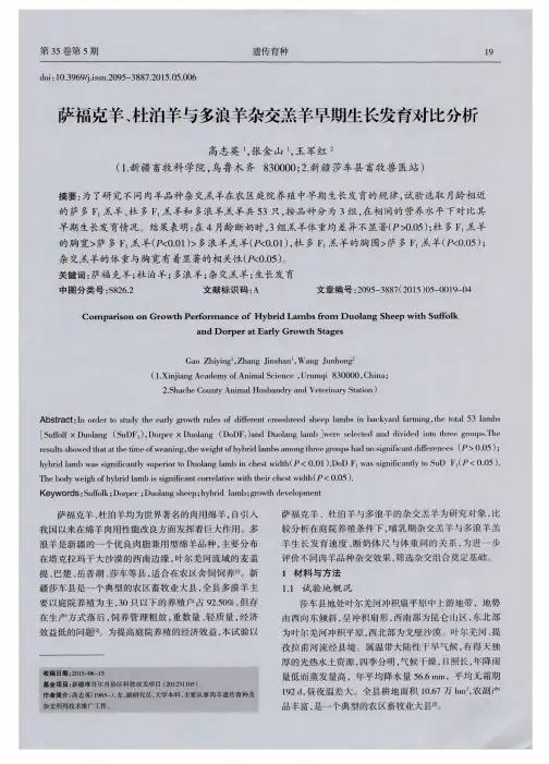 萨福克羊、杜泊羊与多浪羊杂交羔羊早期生长发育对比分析