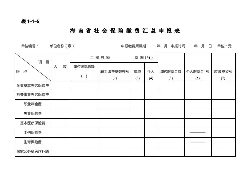 社会保险缴费汇总申报表(空表)