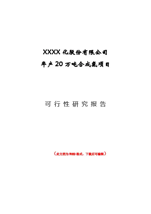 年产20万吨合成氨扩建项目可行性研究报告