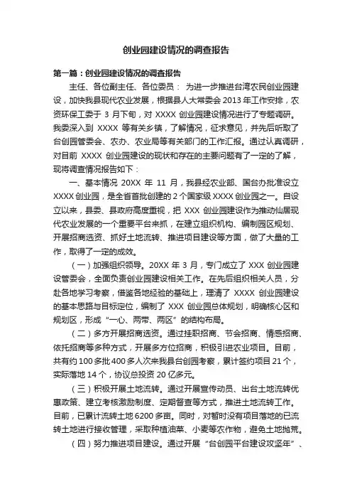 创业园建设情况的调查报告