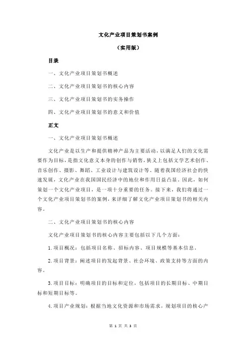 文化产业项目策划书案例