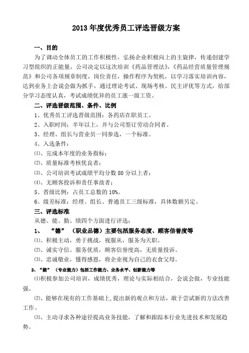 2013年度优秀员工评选晋级方案