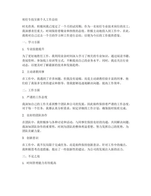初任专技呈报个人工作总结
