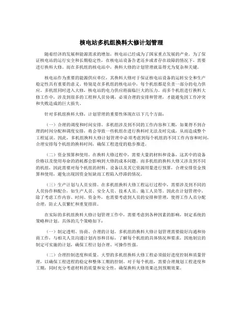 核电站多机组换料大修计划管理