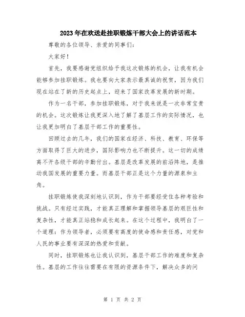 2023年在欢送赴挂职锻炼干部大会上的讲话范本