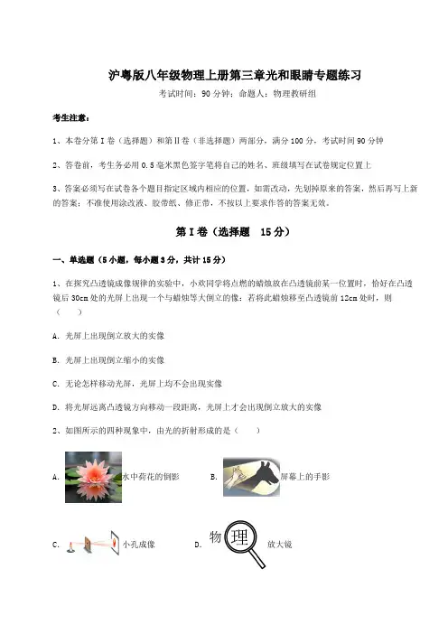 沪粤版八年级物理上册第三章光和眼睛专题练习试题(含答案解析)
