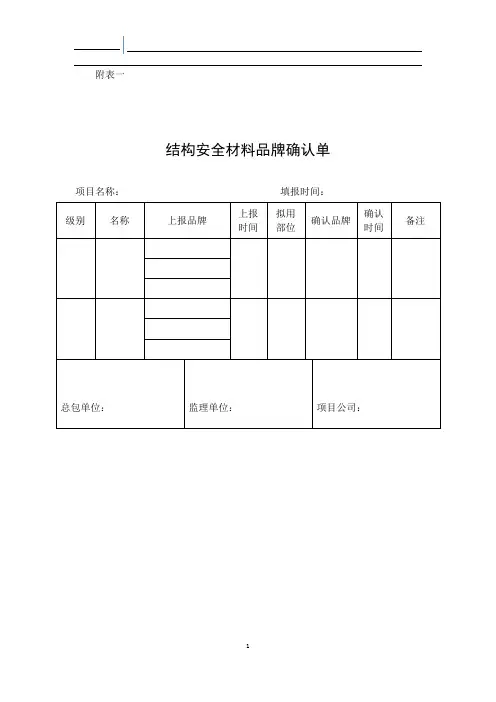 建筑施工材料品牌确认单