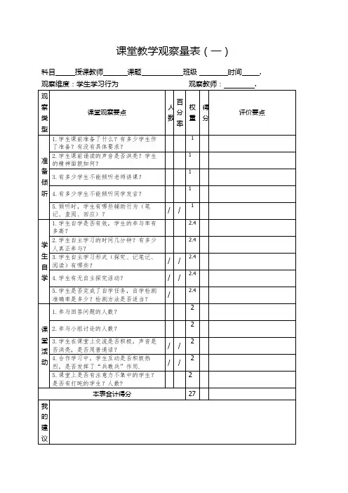 课堂观察量表(专业评课表)