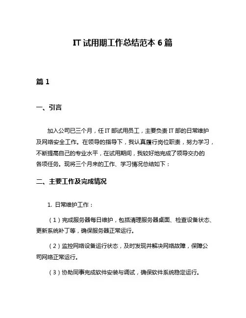 IT试用期工作总结范本6篇
