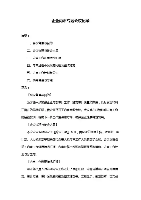 企业内审专题会议记录