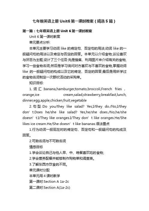 七年级英语上册Unit6第一课时教案（精选5篇）