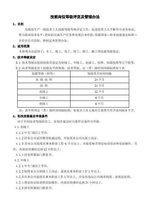 (完整版)技能岗位等级评定及管理办法