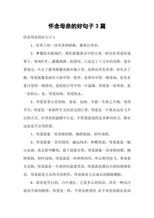 怀念母亲的好句子3篇