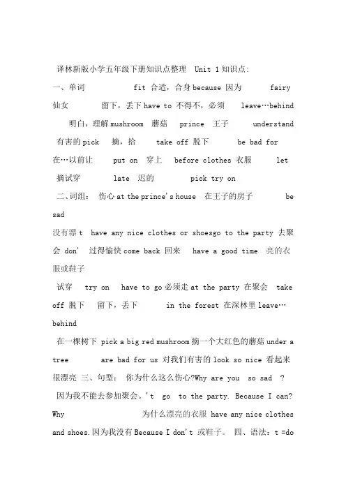 译林英语五年级下册知识点精选