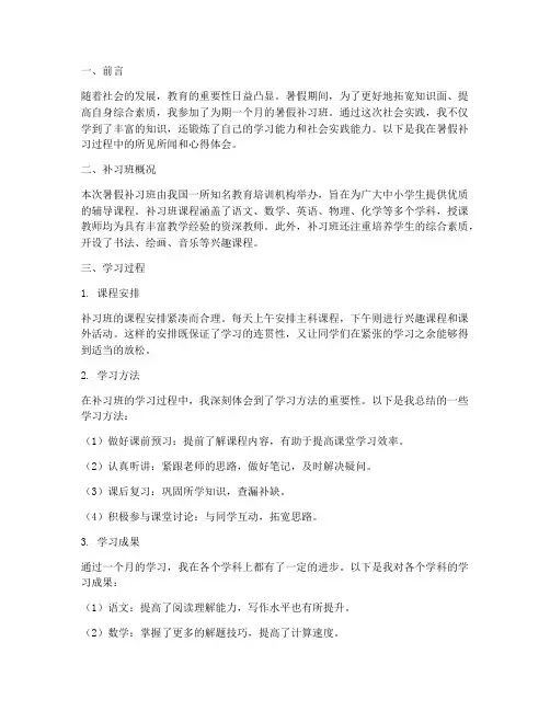 暑假补习社会实践报告