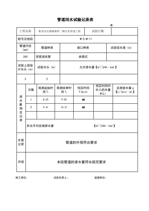 闭水试验记录