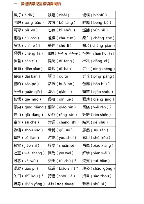 普通话考试字词语和模拟练习综合材料