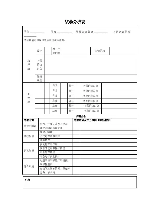 学生试卷分析表wu