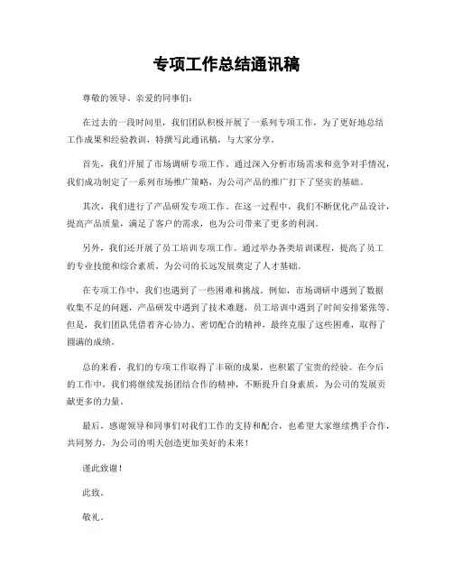 专项工作总结通讯稿