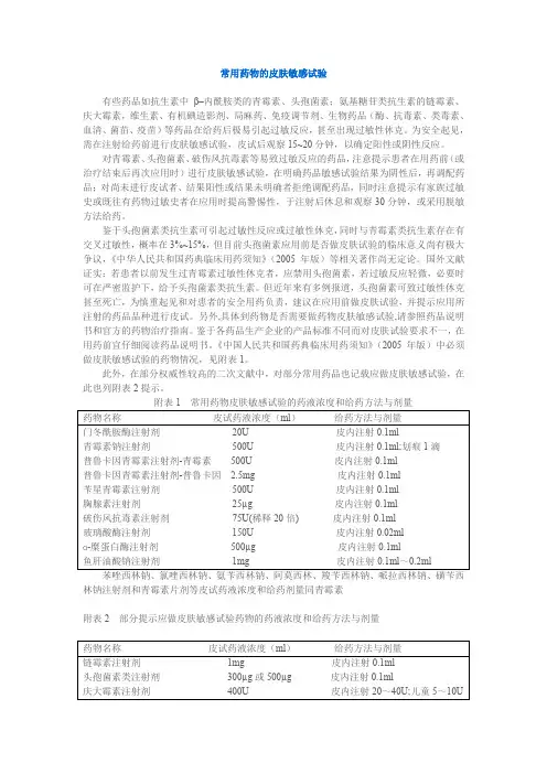常用药物的皮肤敏感试验 2