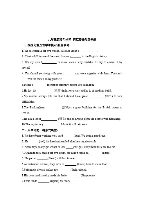 九年级英语Unit11 词汇语法句型专练(含答案)