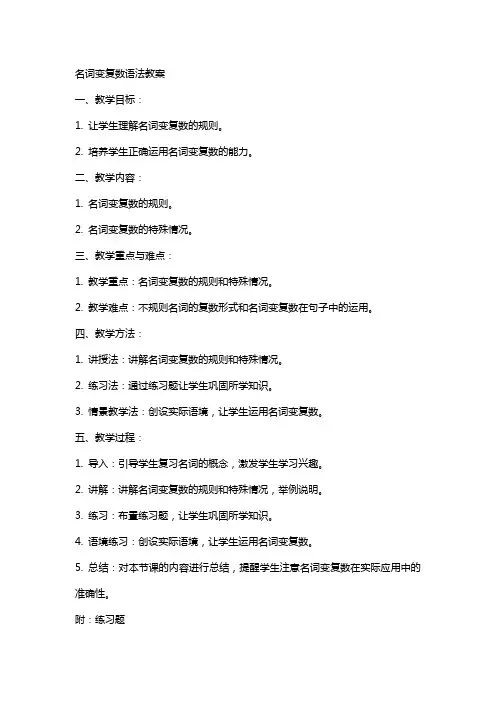 名词变复数语法教案