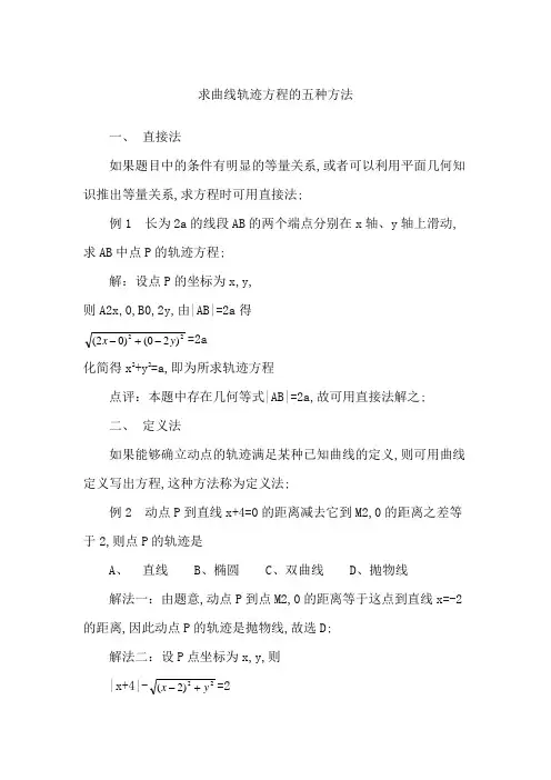 求曲线轨迹方程的五种方法
