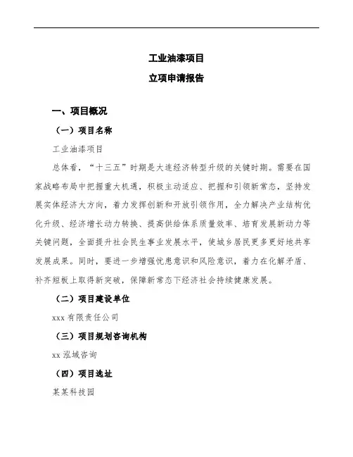 工业油漆项目立项申请报告模板 (1)