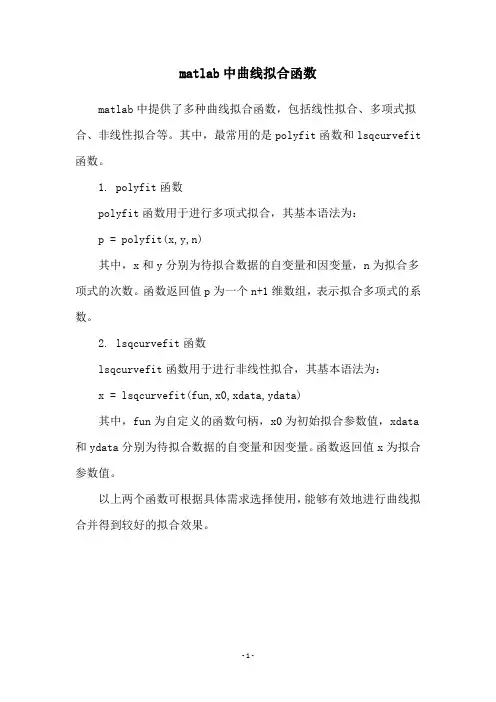 matlab中曲线拟合函数