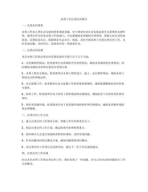水利工作自查自纠报告