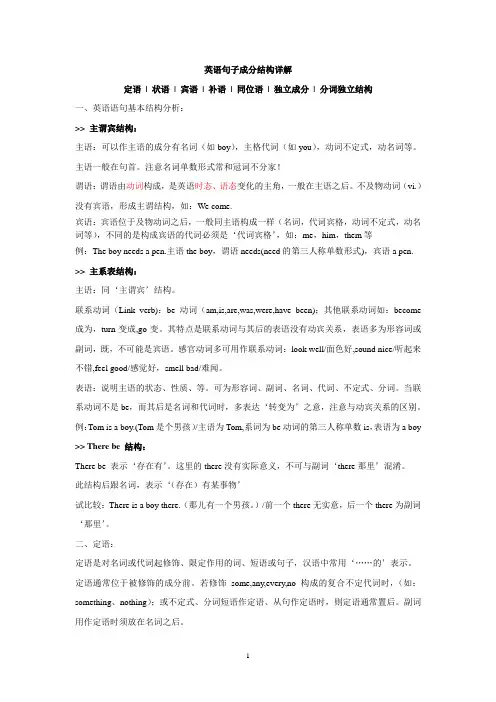 英语句子成分结构详解《主谓宾定状补同位语分析》