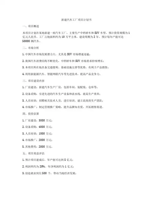 新建汽车工厂项目计划书