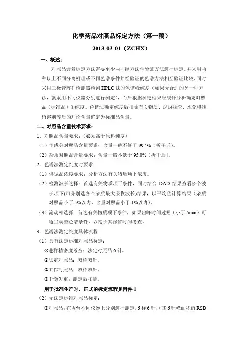 化学药品对照品标定方法