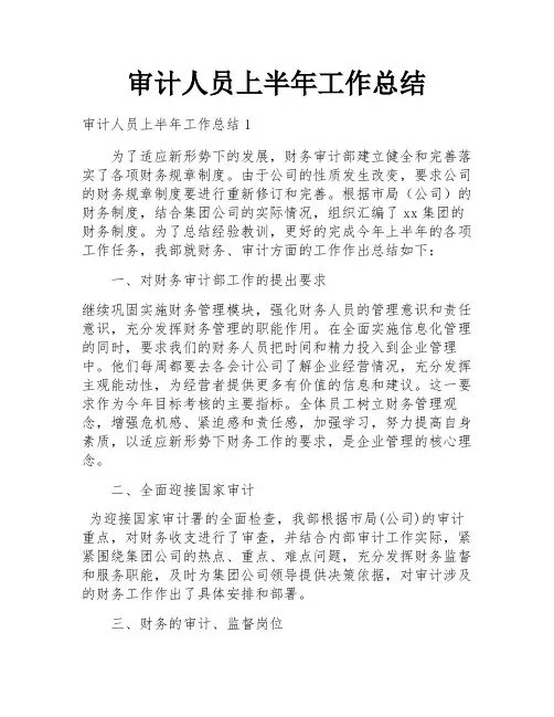 审计人员上半年工作总结