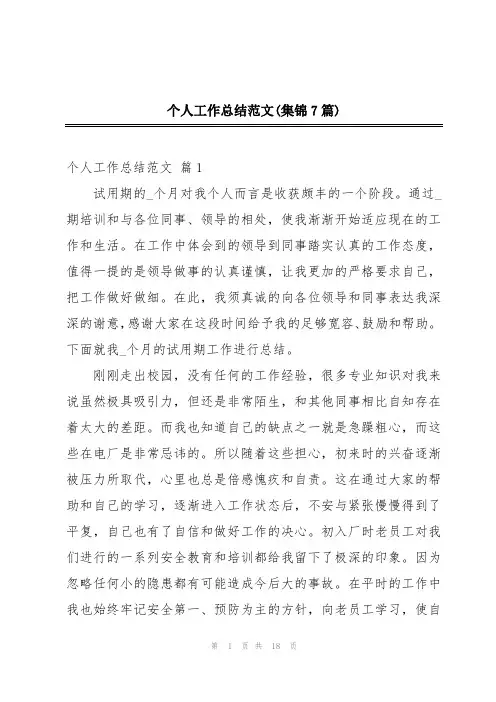 个人工作总结范文(集锦7篇)