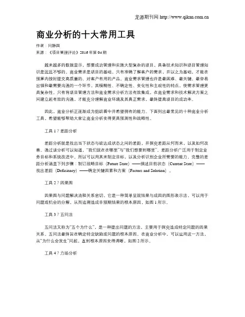 商业分析的十大常用工具