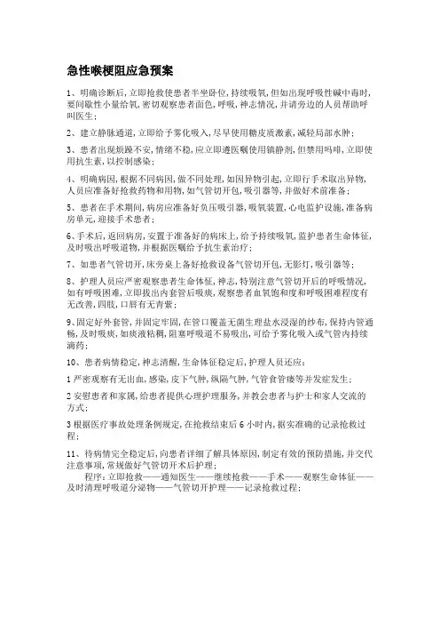 急性喉梗阻应急预案