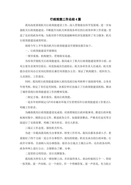 最新-行政效能工作总结4篇 精品