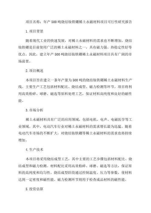 年产500吨烧结钕铁硼稀土永磁材料项目可行性研究报告