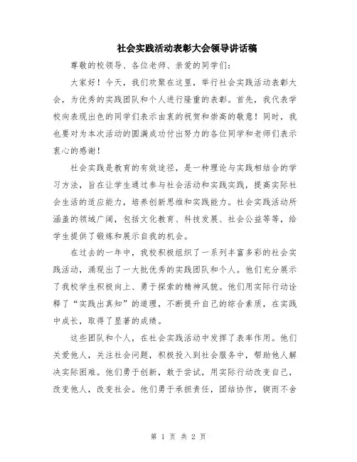 社会实践活动表彰大会领导讲话稿