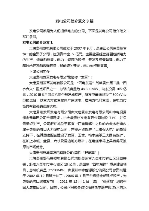 发电公司简介范文3篇
