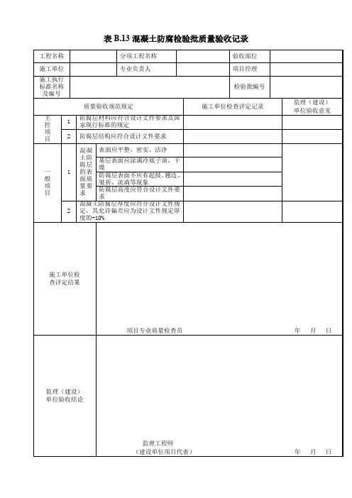 SY4209-2008表B.13混凝土防腐检验批质量验收记录