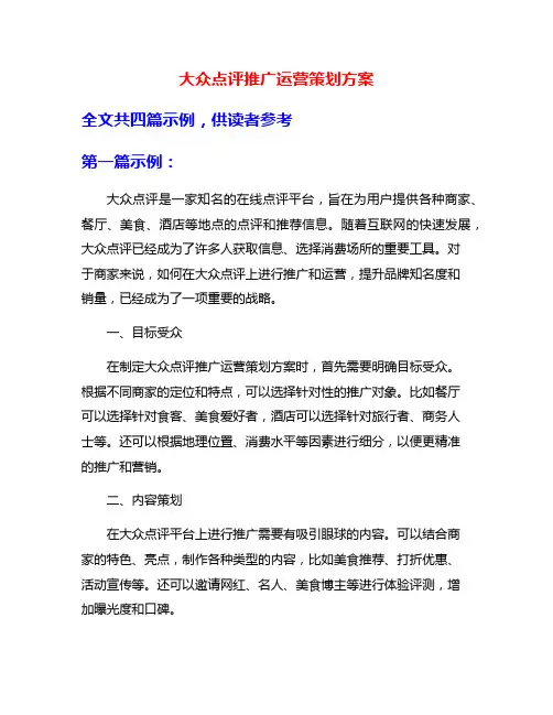 大众点评推广运营策划方案
