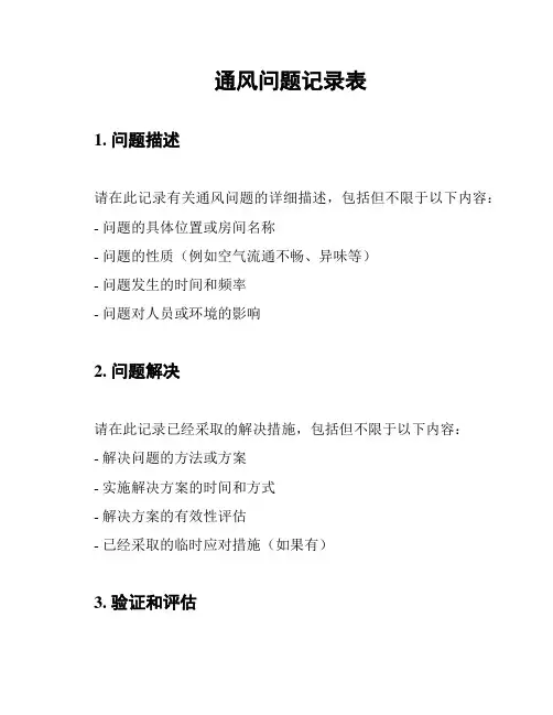 通风问题记录表