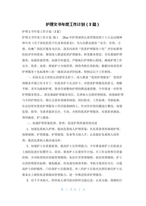 护理文书年度工作计划(3篇)